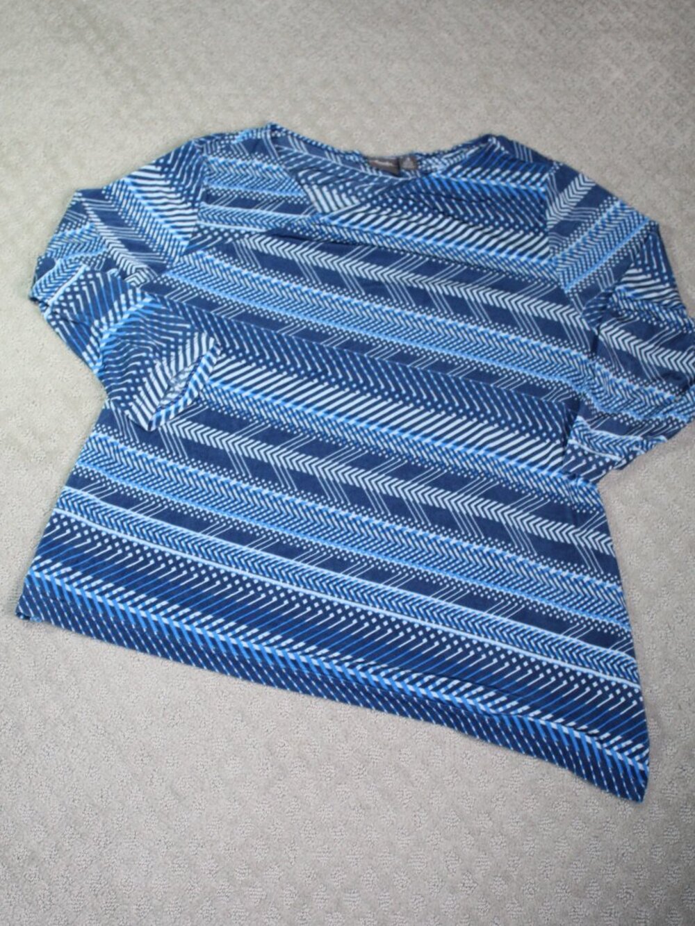 Chico's Travelers Women's size 3(16) Stretchy Blue Striped A-symmetric Blouse